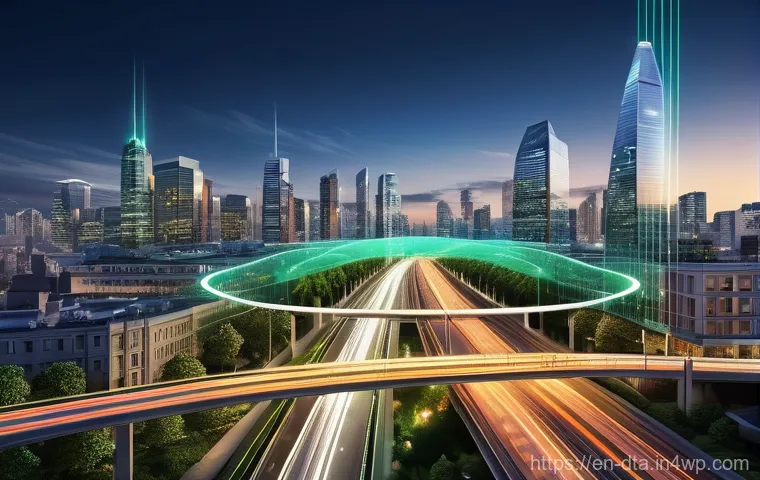 오픈 데이터 활용의 변화를 이끄는 기술 - **A Smarter City Powered by AI and Open Data**
    A panoramic, vibrant cityscape captured from a sl...