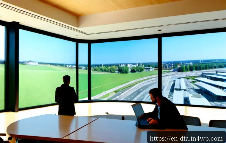 오픈 데이터의 미래 전망 - Photorealistic modern public library innovation hub, diverse adult researchers and city planners col...